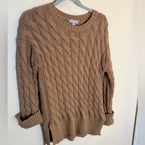 J. Crew Cotton Blend Cable Knit Side Slit Crewneck Sweater size S-M